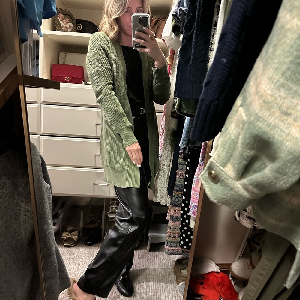 Green open cardigan